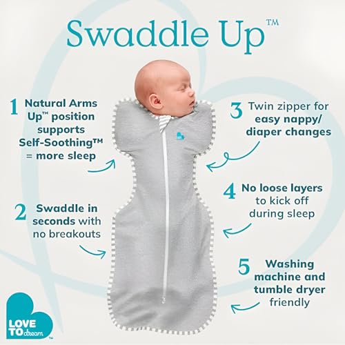 Image of Love To Dream Swaddle UP, Baby Sleep Sack, Twin Zipper For Easy Diaper Changes, Arms UP Position, Hip-Healthy, Lightweight & Breathable, Sleeping Bag, Moderates Temps, 1-3 M, Big Sky Charcoal
