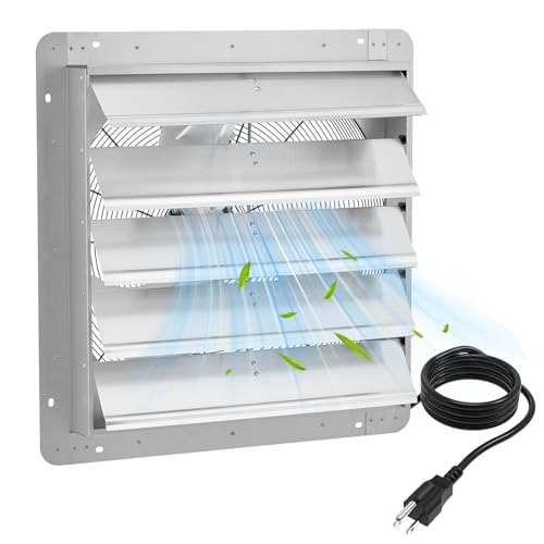 SierraSquad 24 Shutter Exhaust Fan with 5 ft Power Cord 3500 CFM 1500 RPM Quiet High-Speed Airflow with Automatic Shutter Wall Mount fan for Garage Attic Greenhouse Shed Ventilation