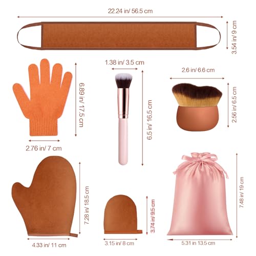 Image of 6pcs Self Tanning Mitt Applicator Kit Including Self Tanning Mitt and Brush, Body Brush, Back Applicator, Mini Facial Glove, Facial Tool, Exfoliating Glove(Brown)