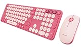 seenda Wireless Bluetooth Keyboard and Mouse Combo, COE202 Round Cute Keycaps, 3 Multi-Device Connection, Full Size Wireless Keyboard Compatible for PC/Laptop/Mac/MacBook/iPad/Tablet, Pink