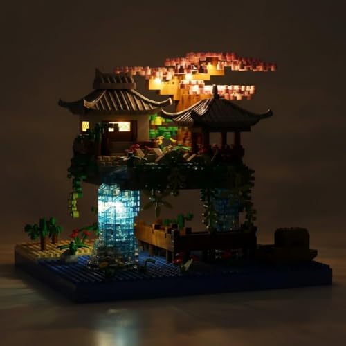 Image of SKY LINE OCEAN Cherry Blossom Bonsai Tree Building Set (920+ Pieces) with LED Lights & Pond | DIY Sakura Tree Display Model | Decorative Construction Toy for Ages 14+