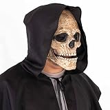 Gadluckki Full Head Halloween Skull Mask with Moving Jaw for Adult, Scary Realistic Skeleton Latex Helmet, Cosplay Party men Headgear (Brown)