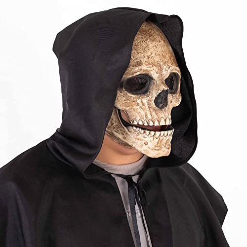 Gadluckki Full Head Halloween Skull Mask with Moving Jaw for Adult, Scary Realistic Skeleton Latex Helmet, Cosplay Party men Headgear (Brown)