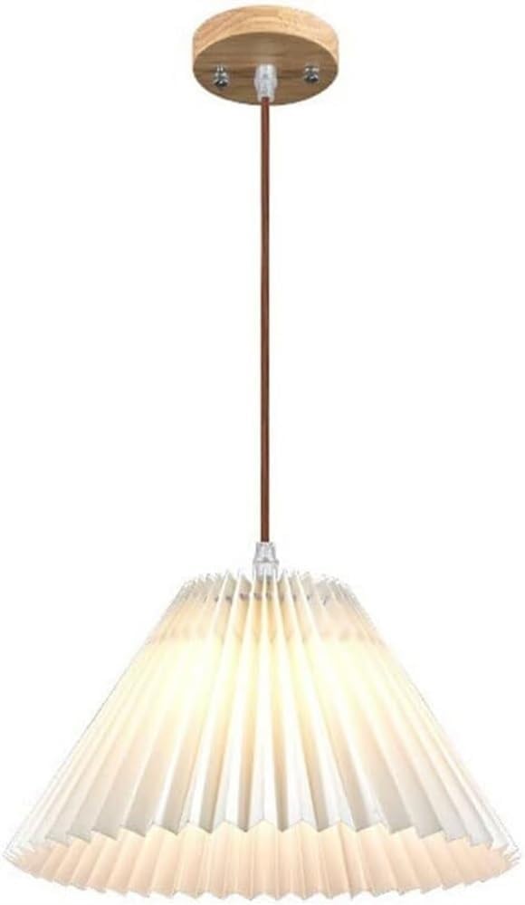 Lustre suspension bois et tissu plissé pour décor de salon