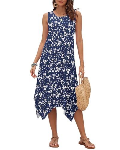 Image of AUSELILY Women's Summer Dresses Casual Sleeveless Midi Tank Beach Dress | Women's Asymmetrical Hem Sundress with Side Pockets, Great for Beach, Vacation & Daily Wear