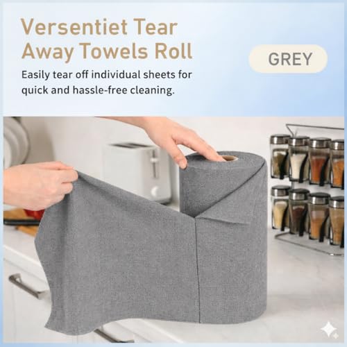 Image of Microfiber Cleaning Cloth Roll, Reusable Tear Away Microfiber Towels,Washable, Ultra Absorbent, Rags Cleaning, Dishcloths, Cleaning Cloth for Car, Home or Kitchen. (LIGHT GREY, 25cm X 25cm)