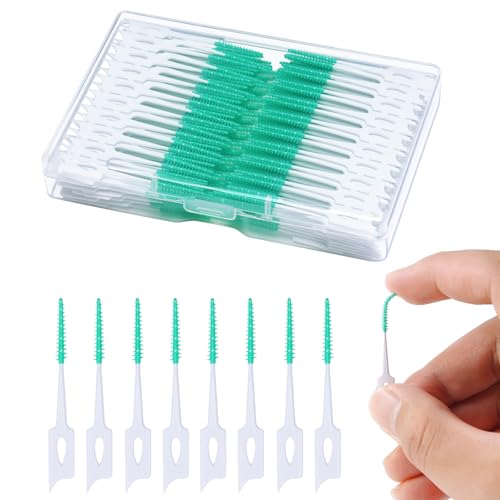 YEERSUO Zahnseide-Plektren, weiche Silikon-Interdentalbürste, Zahnseide-Plektren für Zähne, Zahnstocher-Bürste zwischen den Zähnen, Zahnseidebürste mit Etui, Einweg für Zahnreinigung, grüne Farbe, 220