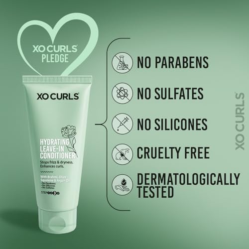 Image of XO Curls Hydrating Leave-In Conditioner, With Brahmi, Olive Squalene & Argan Oil, For Frizz-Free, Soft & Shiny Hair, No Sulfates, Silicones or Parabens, Curl-Friendly Formula - 50ml