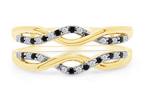 0.24 Carat Black & White Cubic Zirconia Twist Enhancer Guard Ring 14K Gold Over Sterling Silver2