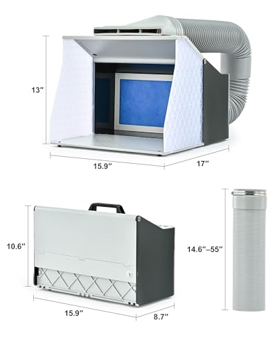 CO-Z Airbrush Spray Booth with Dual Fans & 4 LED Lihts, Folding Painting Booth with 19.5 cm Turntable, Portable Hobby Air Brush Booth with 140 cm Exhaust Hose for DIY Painting Model Craft Cake More