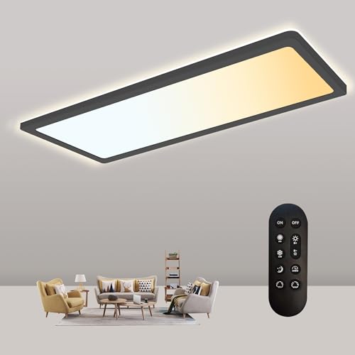 Goodjoo 22W LED Deckenleuchte Dimmbar mit Fernbedienung, 58x20cm 2700K-6500K küchenlampe Deckenlampe schwarz, 2800LM IP44 Rechteckig Badlampe decke LED Panel for Wohnzimmer Schlafzimmer flur Büro