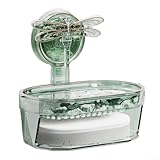 CashMuch Jabonera de pared con ventosa para baño, almacenamiento de doble capa para jabón y esponja, diseño ABS no poroso, para decoración estilo libélula