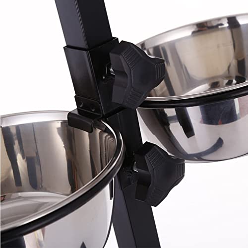 Gamelles pour chiens réglables en hauteur, support bois avec écuelles 1,8L
