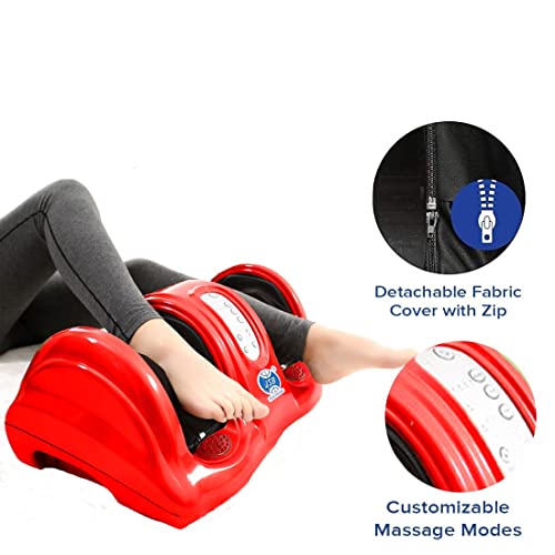 Image of JSB HF28 Foot & Calf Massager for Home Relaxation & Pain Relief with Heat, Wireless Machine Remote & Touch Display (Red)