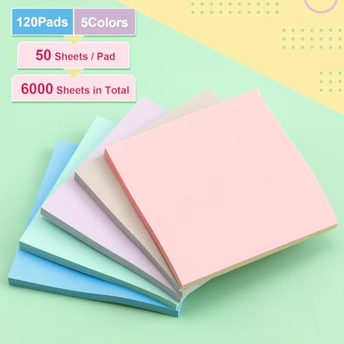 Image of Fainne 120 Pack Sticky Notes Bulk 3x3 Multicolor Self Stick,Cute Color
