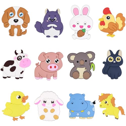 AUAUY 12 Pieces Fridge Magnets for Kids, Children's Animal Magnets, Toys for Children 3 Years, Animals Toys for Children, Educational Gift, Baby Educational Learning Toy, Magnetic Games-Stile Coniglio