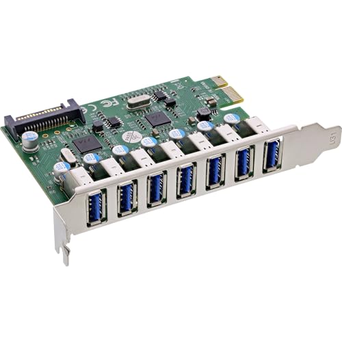 InLine PCIe 76661L - Tarjeta USB 3.2 (7 Puertos USB-A Gen.1, 5 GB/s, conexión de alimentación SATA, VL805, para Windows y Linux)