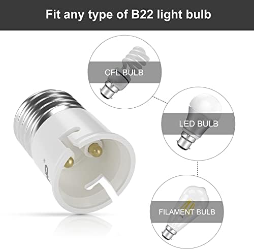 DiCUNO E27 to B22 Socket Converter Screw to Bayonet Socket Adapter ES to BC Lamp Base Adapter for LED Bulbs and Incandescent Bulbs and CFL Bulbs (6 Packs)