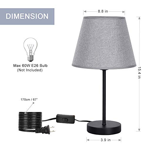 Eteli Bedside Lamp Set Of 2 Simple Table Lamps Modern Nightstand Lamps With Grey Fabric Shade And Black Metal Base For Bedroom Living Room Kids Girls Room Dresser Coffee Office College Dorm #TOP4