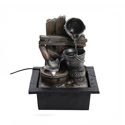 PLMNBQWE Fontaine d'eau de Jardin extérieure en Bois Ancien, Cascade, Fontaine à LED, Statue intérieure/extérieure, 220 V, Cascades sur Pied