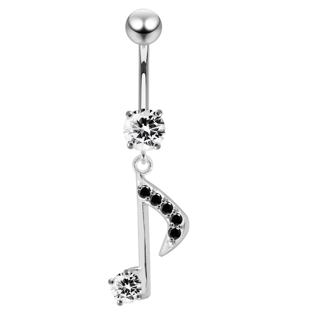 Fancy Music Note Dangling Design 925 Sterling Silver with Stainless Steel Belly Ring - Belly Button jewelry - Navel jewelry