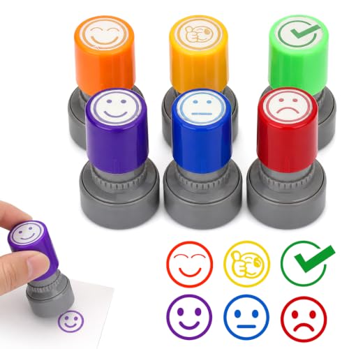 6Pcs Tampon Encreur Enseignant avec Emoji pour Commentaires et Motivation