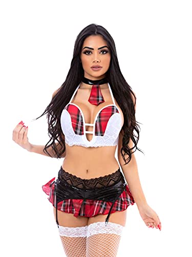 Fantasia Sexy Estudante Sensual Aluna Lingerie Colegial + Meia 7/8 (G)