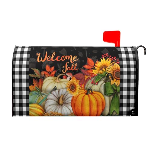 Autumn Fall Pumpkins Magnetic Mailbox Covers Standard Size 18"x21" Thanksgiving Harvest Welcome Fall Mail Box Wraps Holiday Post Letter Box Cover for Garden Yard Outside