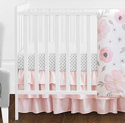 Sweet Jojo Designs 4 pc. Blush Pink, Grey and White Watercolor Floral Baby Girl Crib Bedding Set Rose Flower Polka Dot