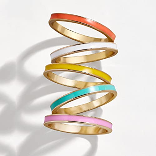5 Pcs Simple Colorful Bands Stacking Rings Set Boho Enamel Knuckle Ring Sets Gold Joint Midi Multiple Finger Rings For Women Girl Teens - Size 7 #TOP3