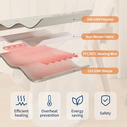 Heated Blanket Electric King 90"*100", Dual Control Waffle Weave Sherpa Heating Throw with 9 Heating Levels, 1-12 Hours Timer Auto Off, Machine Washable, Gift Suit for Couch Bed Sofa Home Office by GarveeHome - Image 7