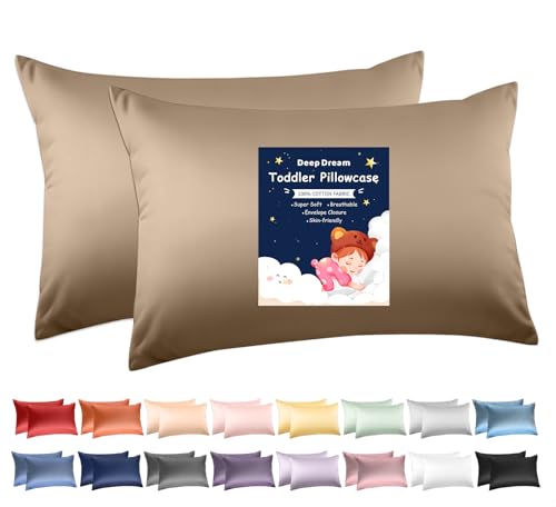Image of Deep Dream Toddler Pillowcases for 13x18 Pillow 2 Pack, 100% Cotton Travel Pillow Case Cover, 600 Thread Count Cotton 13x18 Pillow Covers, Soft & Breathable Pillow Cases with Envelope Closure, Khaki