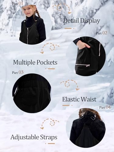 Image of Haloumoning Kids Snow Bibs Girls Ski Pants Waterproof Insulated Snowboard Overalls Snowsuit 5-14 Years