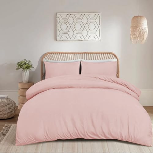 funky gadgets Double Duvet Set Blush Pink Soft Brushed Microfiber Plain Dyed Duvet Cover Sets with Pillow Cases- Plain Bedding Quilt Cover Set.