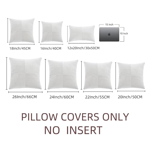 Image of Fancy Homi 2 Packs Pure White Decorative Throw Pillow Covers 20x20 Inch for Living Room Couch Bed Sofa, Rustic Farmhouse Boho Home Decor, Soft Corss Corduroy Patchwork Accent Cushion Case 50x50 cm