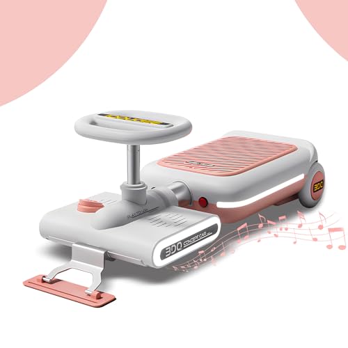 RIDEONMOP Limpieza Go Kart para niños, Ride On Mop Floor Cleaner Go Carts con Luces y música, Mini Kart portátil - Cuerpo Ajustable retráctil,Rosado