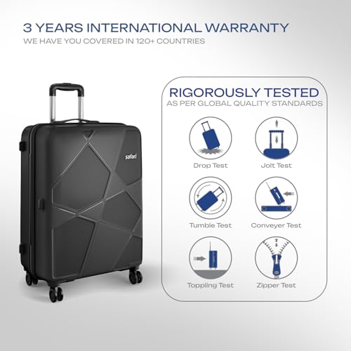 Image of Safari Pentagon Pro 8 Wheels Checkin Trolley Bag, Hard Case Polypropylene 360º Wheeling Luggage for Men & Women, Travel Suitcase, Trolley Bags, Black, Large 75Cm Size| Spinner Wheel