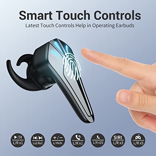 Image of EDYELL TWS Gaming Wireless Earbuds,60Ms Low Latency,Bluetooth 5.1,Ipx7 Trusted Waterproof,Dedicated Gaming Mode,40H Playtime,Built-in Microphone with Deep Bass for Sports,Blazing Led New,in-Ear