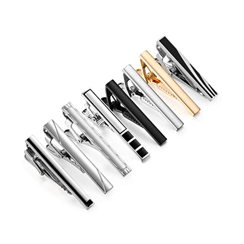 Wynameleri Tie Bars Clips 8 Pcs, 1.6 Inches Business Shirt Necktie Pin Pinch Clip Set For Men T0308024 #TOP6