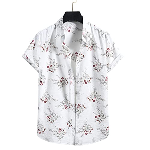Chemise boutonné décontractée motif fleurs tropicales tissu coton premium blanc