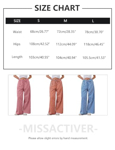 Image of MISSACTIVER Women Drawstring Striped Pants Loose Wide Leg Trousers Casual Low Waist Pants Comfy Lounge Pants with Pockets