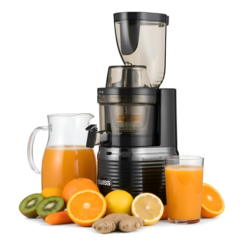 4Swiss Centrifugeuse Extracteur de Jus 430W pour Fruits et Legumes avec Pieds Anti-Dérapants - Juicer Machine Professionnel Electrique pour Smoothie Agrumes Silencieux Puissant sans BPA - BM202 Noir