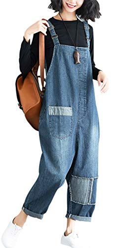 Women's Loose Baggy Cotton Wide Leg Jumpsuits Rompers Overalls Harem Pants Distressed (X-Large, Style10 Cropped Blue)