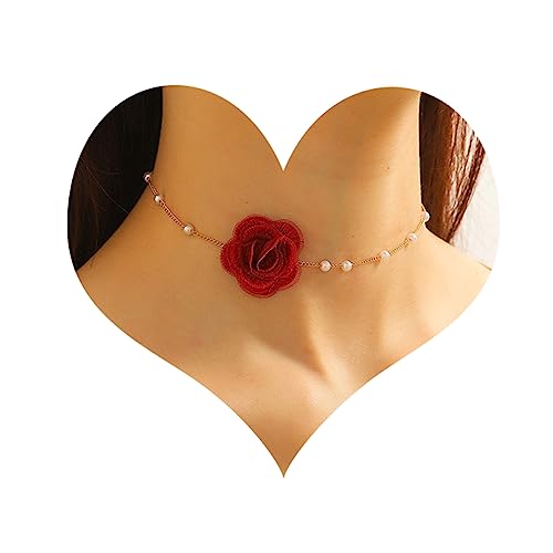 Bethynas Vintage Flower Choker Necklace with Baroque Pearl Handmade Rose Floral Sexy Plated Collar Neck Chain Bridal Party Neck Jewelry for Women