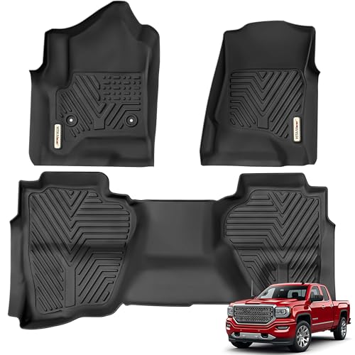 YITAMOTOR Floor Mats Compatible with 2014-2018 Silverado/Sierra 1500, 2015-2019 2500/3500 HD , Double Cab Only, Custom Fit Floor Liners, 1st & 2nd Row All Weather Protection 2014-2018 & 2015