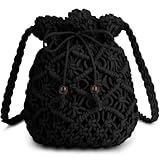 Straw Handbags Purses Tassel Crossbody Tote Bags for Women Woven FringeBeach Bags Hobo Hippie Chic Shoulder Clutch Bag (Round, Black)