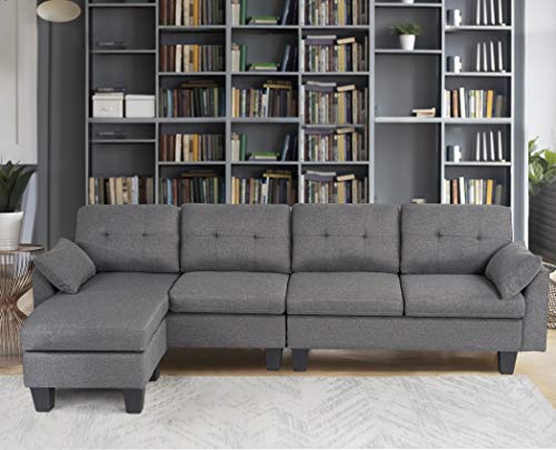 GOOD & GRACIOUS Convertible Sectional Sofa Sets with Ottoman Chaise Lounge, Modular L-Shaped Mid Century Modern Comfy Sofa Couch for Living Room Bedroom Small Space, Dark Gray, 101.25\" 49.5\" 31\" - Thumbnail 4