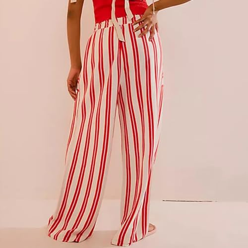 fanmpghleoo Striped Linen Pants Women Summer Drawstring Wide Leg Palazzo Pants for Women Casual High Waisted Linen Trosuers2
