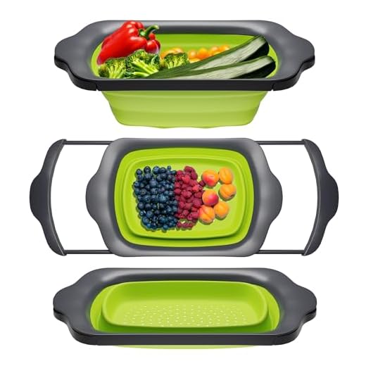 Comfify CM201523 Collapsible-Green & Grey-Over The Sink Colander with Handles-Folding Strainer for Kitchen 6-Quart Capacity, Green/Grey