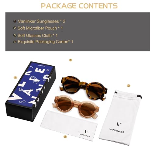 Image of VANLINKER Vintage Round Polarized Sunglasses for Women Men Trendy Shades Retro Circle Sun Glasses VL9743